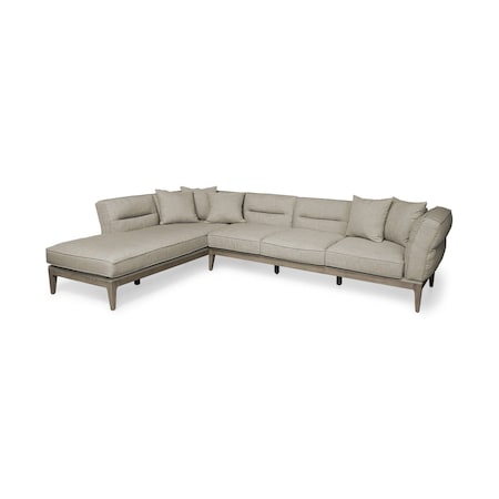 Homeroots Beige Fabric L Shaped Sofa and Chaise Sectional With Toss Pillows 607313