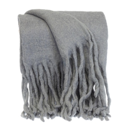 Homeroots Gray Knitted Acrylic Solid Color Reversable Throw 402913