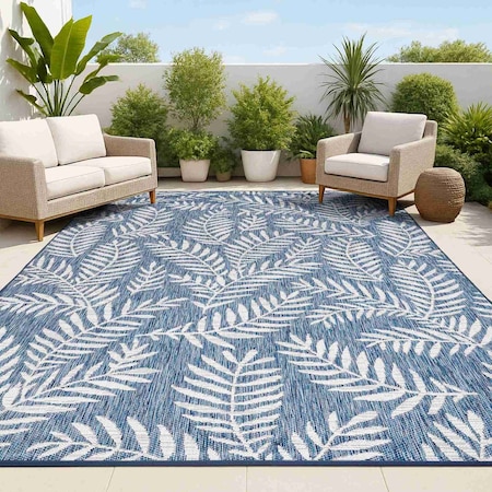 Jonathan Y Nevis Palm Frond Navy/Ivory 5 ft. x 8 ft. Indoor/Outdoor Area Rug SMB119B-5