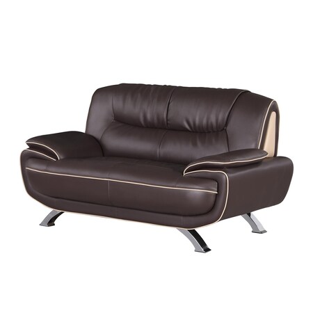 Homeroots 64in Brown And Silver Faux Leather Loveseat 329464