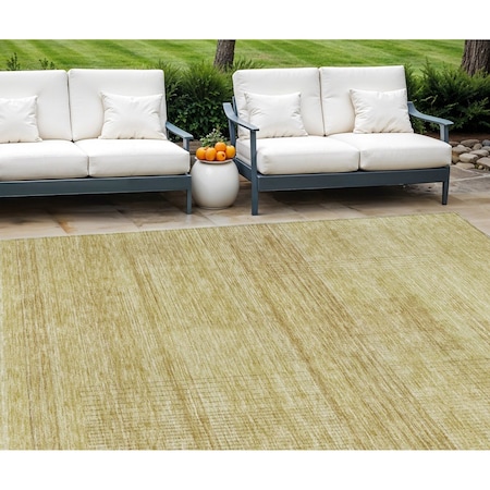 Homeroots 9' X 12' Gold Wheat And Beige Striped Washable Indoor Outdoor Area Rug 588086