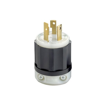 Leviton Locking Plug, L7-30P, 30 A, 277V AC, Single Phase, 2 Pole, Screw Terminals, Black, White 2631-PLC