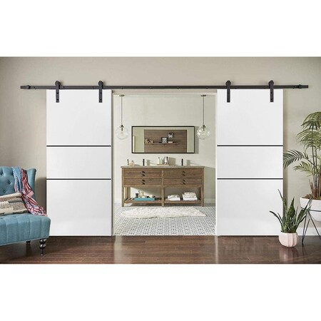 Sartodoors Sturdy Double Barn Door with Hardware, Planum 0014 White Silk and Aluminum Strips, 13FT Rail Hanger PLANUM0014DB-WS-60