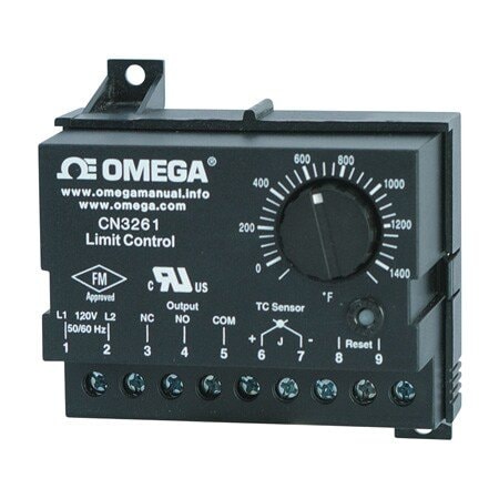 Omega Dial Limit Controller: CN3261, J, Limit, 120V AC, 0°C to 60°C, (1) 3A Relay, 64 mm Overall Lg CN3261-JF