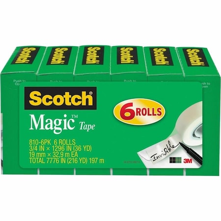 Scotch 3/4"W Magic Tape, 36 yd L, Clear, 6 PK MMM8106PK