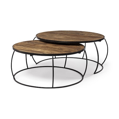 Homeroots Brown and Black Wood and Metal Round Nested Coffee Tables 376284