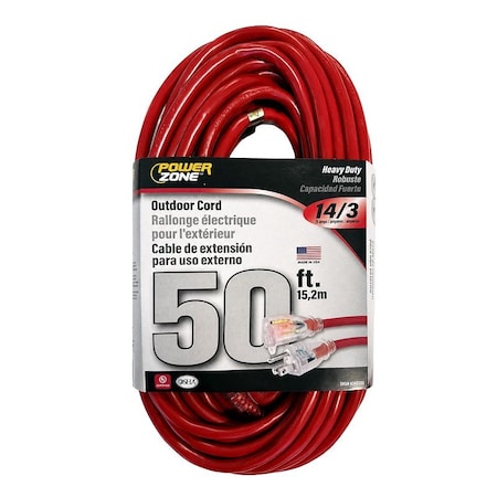 OR514730/506730 Extension Cord, 14 AWG Cable, 50 ft L, 125 V, Red
