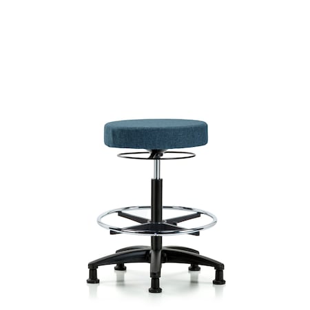 Blue Ridge Ergonomics Rutledge Fab Stool without Back-High Bench Height with Chr Foot RingandStat Glides in Blue Fab BR-FHBSO-RG-CF-RG-F43