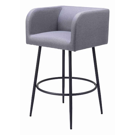 Homeroots Set of Two 31" Gray and Black Fabric and Steel Bar Height Bar Chairs, 2PK 571487