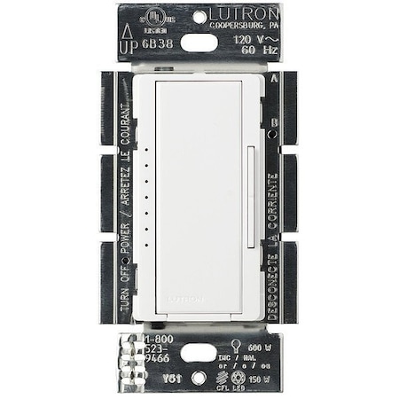 Lutron Lighting Dimmer, Incandescent, Rocker MACL-153M-WH