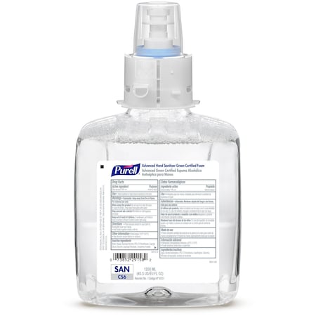Purell Hand Sanitizer, CS6 Series, Foam, Cartridge, 1,200 mL, Requires Dispenser, 6520-01, 2 PK 6551-02