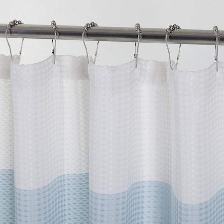 Homeroots 72" White And Blue Striped Shower Curtain 484079