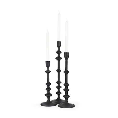 Homeroots Set of Three Black Geometric Metal Tabletop Taper Candlesticks, 3PK 608538