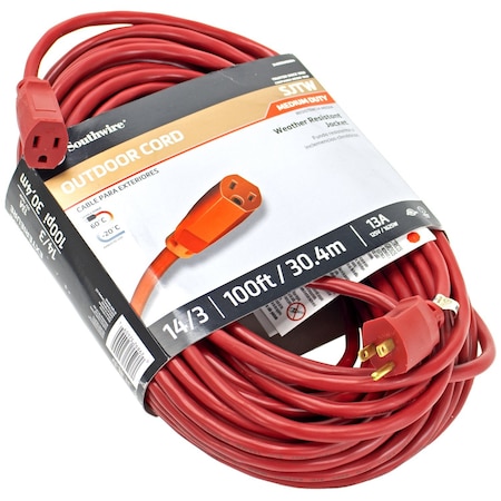 The Brush Man SJTW Extension Cord, 14 AWG, 14/3, 1 Outlets, Vinyl, 100 ft EXT 100 14/3