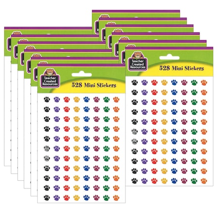 Teacher Created Resources Colorful Paw Prints Mini Stickers, 3/8in. Dia, 528-Piece, 12PK TCR4819