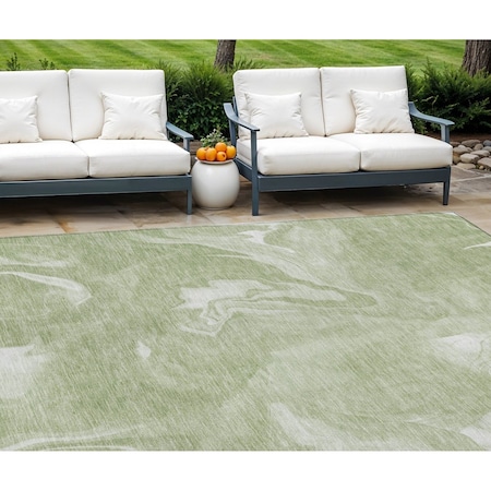 Homeroots 9' X 12' Artichoke Green Fern Green And Ivory Abstract Washable Indoor Outdoor Area Rug 587462