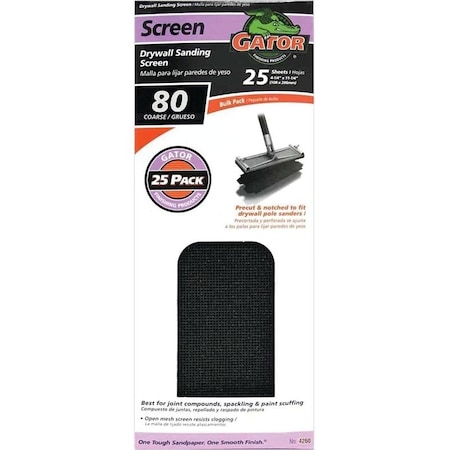 Gator 3304 Sandscreen, 11 in L, 4-3/8 in W, 80 Grit, Silicon Carbide Abrasive 4260