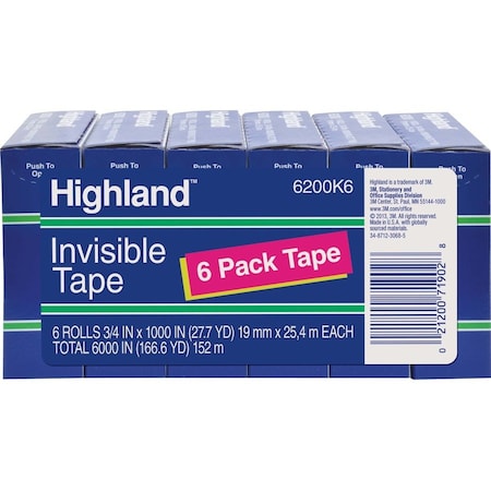 3M Tape, Invisble, Econ, 3/4x1000, PK6 6200341000