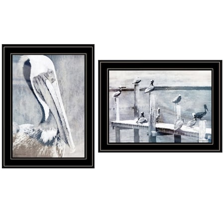 Homeroots Set Of Two Pelican Party Black Framed Coastal Wall Art, 2PK 407083