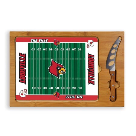 Picnic Time Family Of Brands NCAA Louisville Cardinals Icon Glass Top Cutting Board & Knife Set 910-00-505-304-0