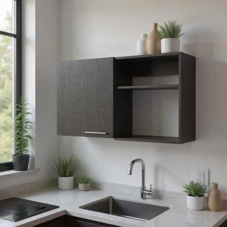 Homeroots 39in Black Wood Wall Mounted Accent Cabinet With Single Door 524971