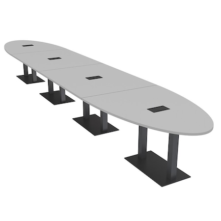 Skutchi Designs Oval Conference Table With Power, 48 in W, 240 in L, Grey HAR-OVL-48X240-DOU.BK-U779-EBLK