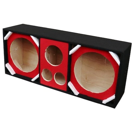 Deejay Led Two 12in Woofers plus Two Tweeters and One Horn RED Empty Chuchera Speaker Enclosure D12T2H1RED