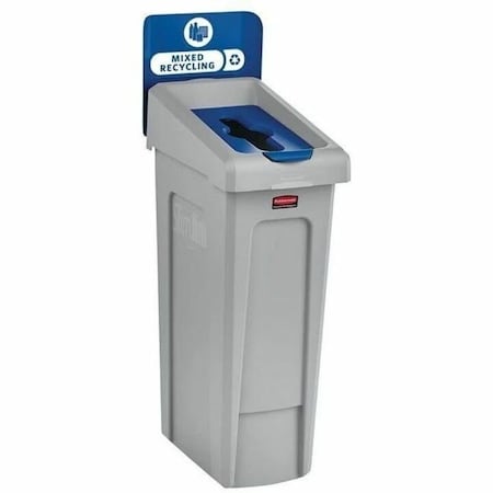 Rubbermaid Commercial 23 gal Rectangular Recycling Station, Flat with Top Opening, Blue, 1 Openings 2185055