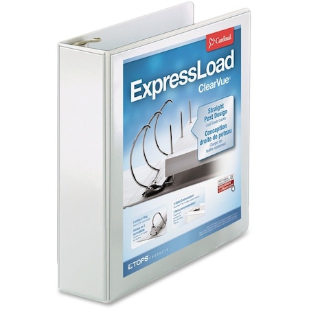 Cardinal Brands Cardinal, EXPRESSLOAD CLEARVUE LOCKING D-RING BINDER, 3 RINGS, 2in CAPACITY, 11 X 8.5, WHITE 49120