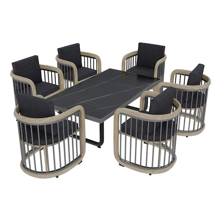 Leisuremod Klyra 7-Pc Aluminum Dining Set - Weather-Resistant Table & 6 Chairs with Cushions, 7PK KDS70-24GR6