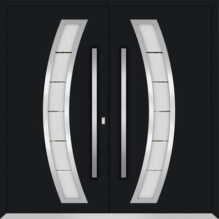 Vdomdoors Metal Double Doors Deux 6500 Black Enamel Frosted Glass Entry Modern Painted (W72xH80) Right hand I DEUX6500DEXD-BLK-W72xH80-RH-I