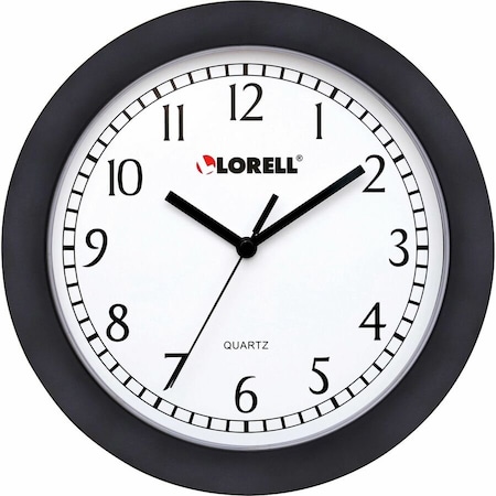 Lorell 9" Round Quartz Wall Clock, Plastic Case, Black 60987