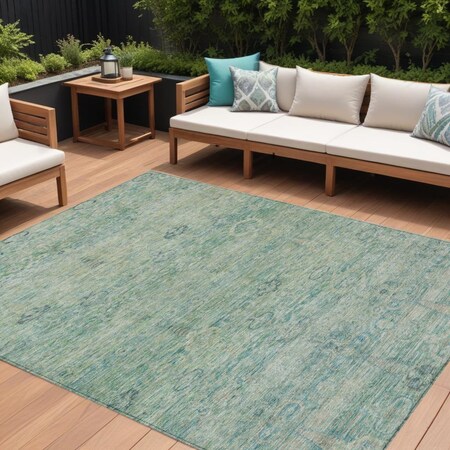 Homeroots 9' X 12' Teal Blue And Linen Oriental Washable Indoor Outdoor Area Rug 631141