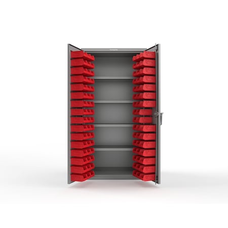 Strong Hold 14 GA Bin Cabinet with 4 shelves No Legs - 36 In W. x 72 In. H x 24 In. D - 94 Red Bins 36-BS-244-94R-NL-L