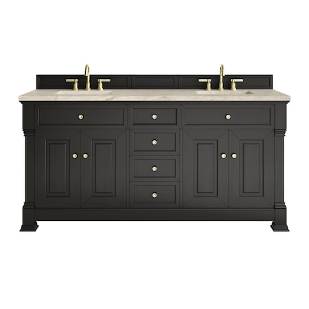 James Martin Vanities Brookfield 72" Double Vanity, Black Onyx, w/ 3 CM Tajnar Eclos Top w/FreePower Wireless Charger 547-V72-BKO-FTJR