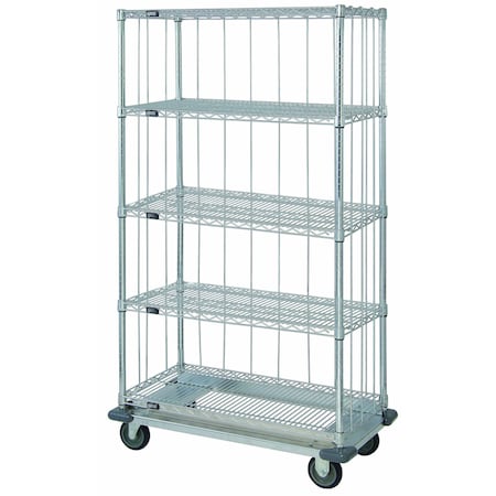 Quantum Storage Systems WIRE 3 SIDED 5 SHELF CART WITH DOLLY BASE 63in MD2460C46RE-5
