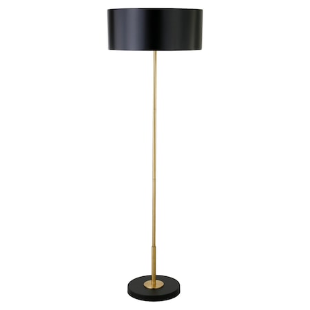 Homeroots 62" Black Two Light Traditional Shaped Floor Lamp With Black Drum Shade 523493