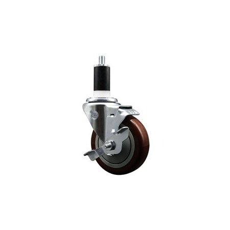 Service Caster 4'' SS Maroon Poly Swivel 1-3/8'' Expanding Stem Caster with Brake SCC-SSEX20S414-PPUB-MRN-TLB-138