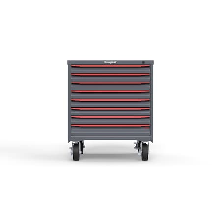 Strong Hold 8 drawer cabinet - (7x 2in, 1x 3in) - Red accents - Keyed Different S3036-PCDAS-0801DS