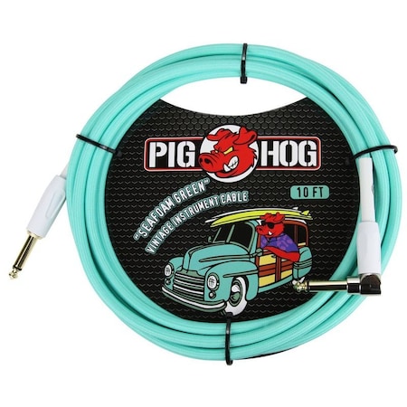 Pig Hog ''Seafoam Green'' Woven Jacket Tour Grade Instrument Cable, 10-foot Right Angle PCH10SGR