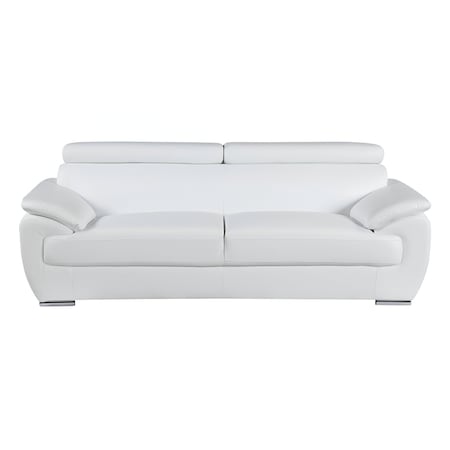 Homeroots 86" White Leather Sofa With Silver Legs 329523