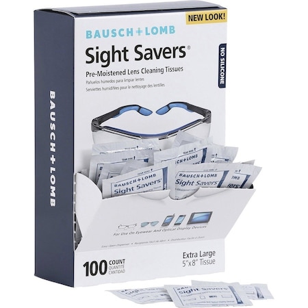 Bausch + Lomb Sight Savers Premoistened Lens Cleaning Tissues, 8 x 5, 100PK 8574GM