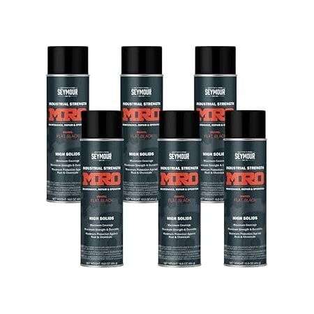 Seymour Midwest MRO Industrial High-Solids Spray Paint, Flat Black, 16 oz, 6PK 6201433
