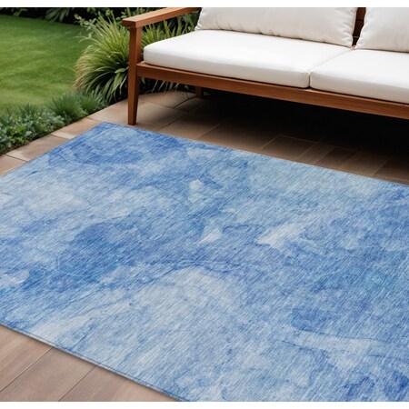 Homeroots 10' X 14' Denim Blue And Sky Blue Nautical Washable Indoor Outdoor Area Rug 581730