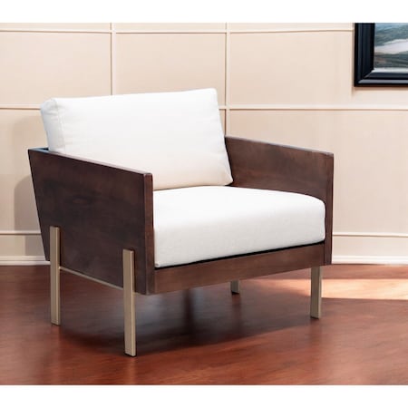 Homeroots 31" White Brown And Gold Top Grain Leather Arm Chair 555319