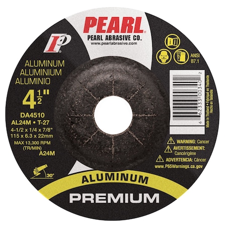 Pearl 4 1/2 in Dia, 1/4 in Thick, 7/8 in Arbor Hole Size DA4510