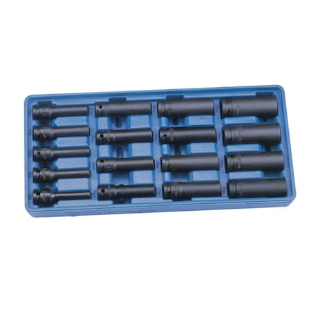 Genius Tools 17PC 1/2in Dr. Metric Deep Thin Wall Impact Socket Set DI-417MD
