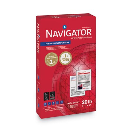 Navigator Premium Multipurpose Copy Paper, 97 Bright, 20lb, 8.5x14, Wht, PK5000 NMP1420