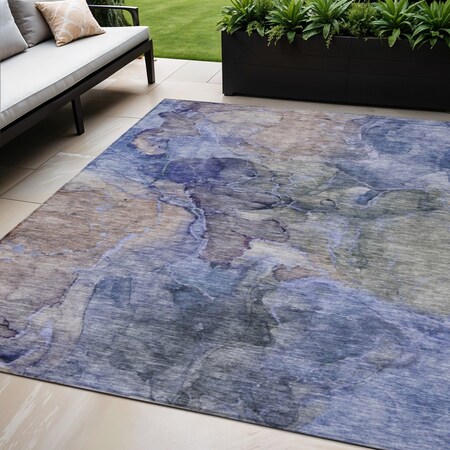 Homeroots 5' X 8' Navy Blue And Beige Abstract Washable Indoor Outdoor Area Rug 581756
