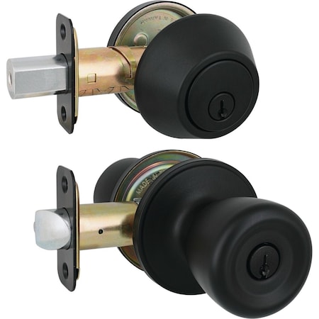Steel Pro Matte Black Tulip 1-Cylinder Deadbolt & Door Knob Entry Combo BRX9B91B